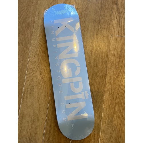KINGPIN SKATEBOARD DECK original print LIGHT BLUE ASST SIZES FREE GRIPTAPE