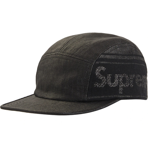 SUPREME RAFFIA WOVEN LOGO CAMP CAP BLACK SnapBack Hat Cap OSFA 5 panel