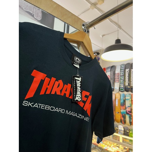 THRASHER OG SCRIPT TEE Short Sleeve tee T-Shirt NAVY BLUE/ RED PRINT thrasher magazine logo