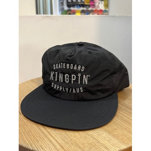 Kingpin Cap Strap Back 5 panel Black Kingpin Logo Skate Supply Adjustable