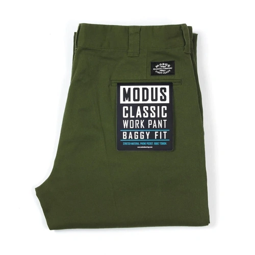 MODUS CLASSIC BAGGY FIT WORK PANTS OLIVE STRETCH KINGPIN SKATE SHOP AUS SELLER [Size: 30]