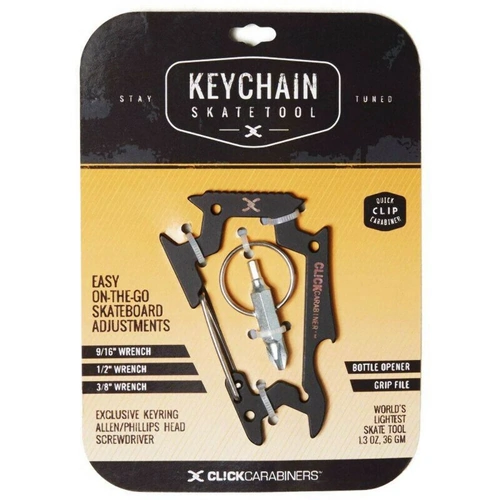 Sk8ology Skate Tool Black Keychain Carabiner Worlds Lightest Skateboard T-Tool