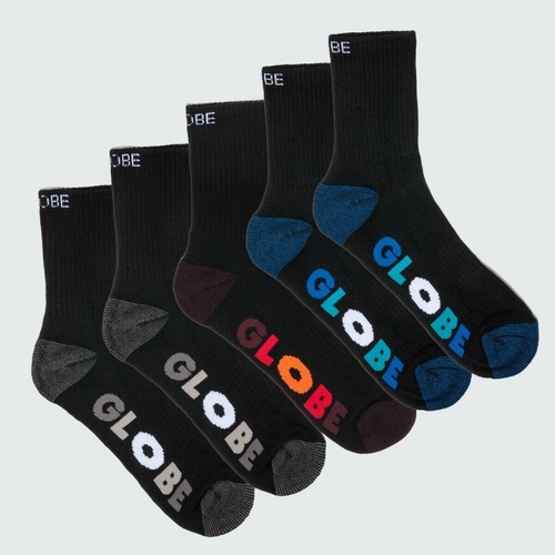 Globe Socks 5 Pack Multi Stripe Crew Black SIZE 2-8 Boys Youth Skateboard Sox