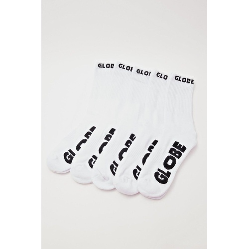 Globe Socks 5 Pack Whiteout Crew White Size 7-11 Skateboard Sox