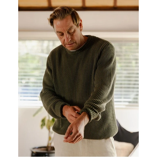 MR SIMPLE fisher knit crew jumper FATIGUE olive