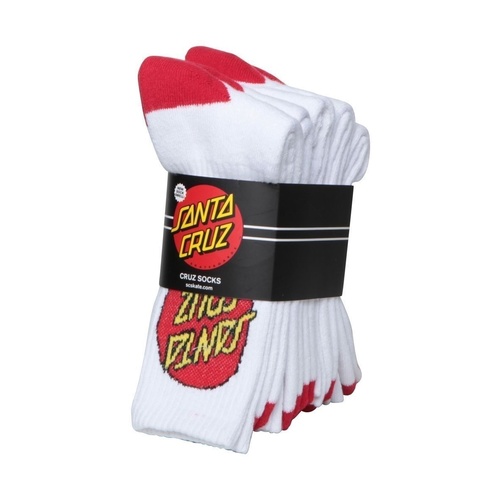 SANTA CRUZ Socks 4 Pack White Crew Size MENS 7 - 11 New Mens Skateboard SALE